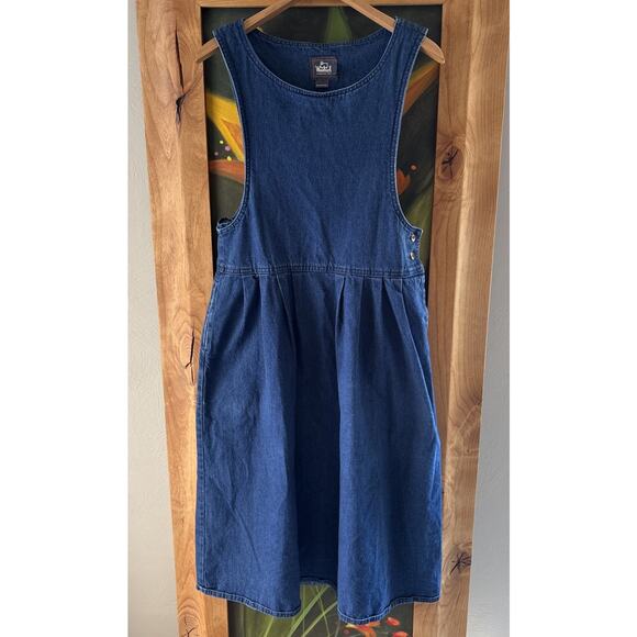 Vintage Woolrich Dress Womens M Blue Denim Jumper Cottagecore Barn Farm Prairie - Picture 1 of 13
